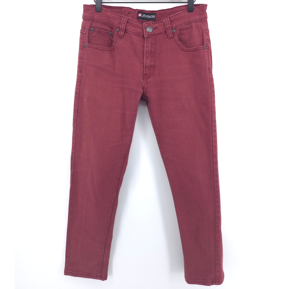 Victorious Mens Slim Fit Pants 32x32 Burgundy‎ Maroon Stretch Cotton Streetwear